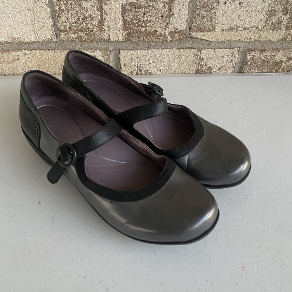 Dansko Mary Janes Womens 8-8.5 Misty Metallic‎ Nappa 39 Pewter Leather Shoes - Picture 2 of 10